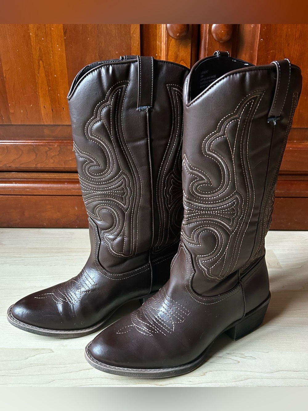 8M Women's Coconuts brand "Legend" Brown Cowboy Boot vegan, not leather